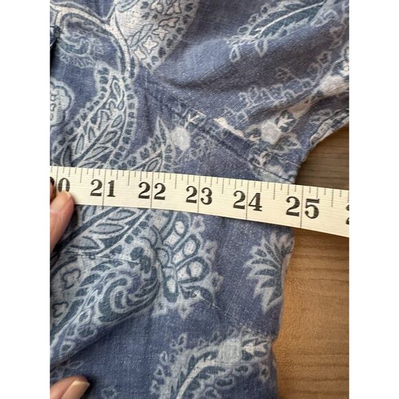 Lauren Ralph Lauren Top Linen 3/4 Sleeve Floral Boho Cottage Coastal Blue 1X - Picture 8 of 13